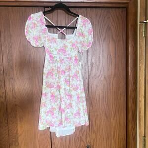 Altar’d State Floral Puff Sleeve Dress Women’s XXS Ivory Pink Cottagecore NWT